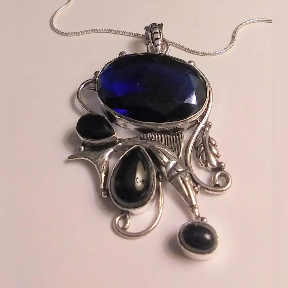Tanzanite Black Onyx Stamped 925 Sterling Silver Necklace